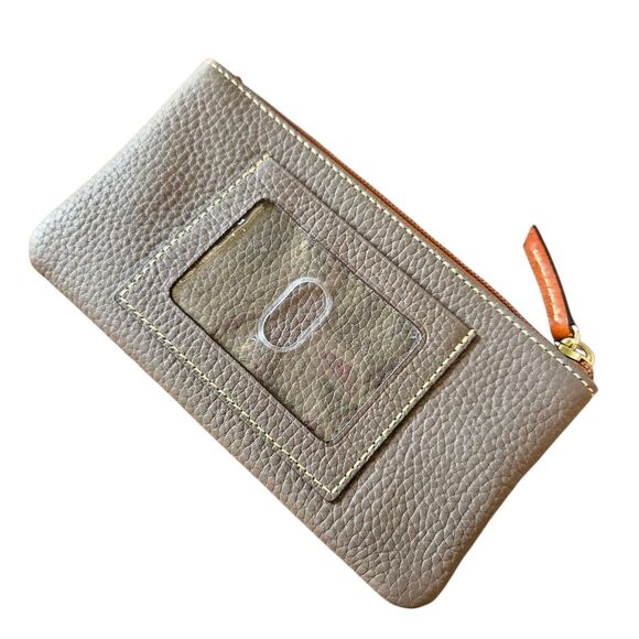 Dooney & Bourke Zip Clutch Bag Taupe Gray Pebble Grain Leather Wallet ID Slot - Picture 2 of 8